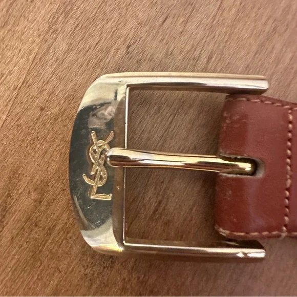 Authentic YSL Yves Saint Laurent Womens Belt 36 Inch 90 Cm Brown Leather Gold - Picture 4 of 16